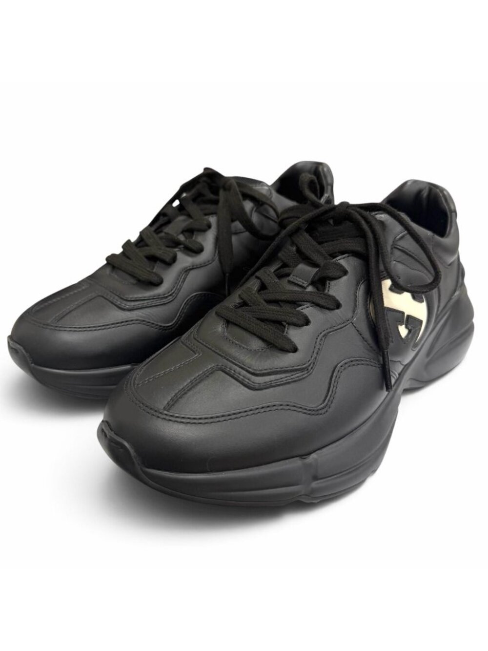 Gucci Rhyton Leather Interlocking G Low-Top Sneakers Black 6.5